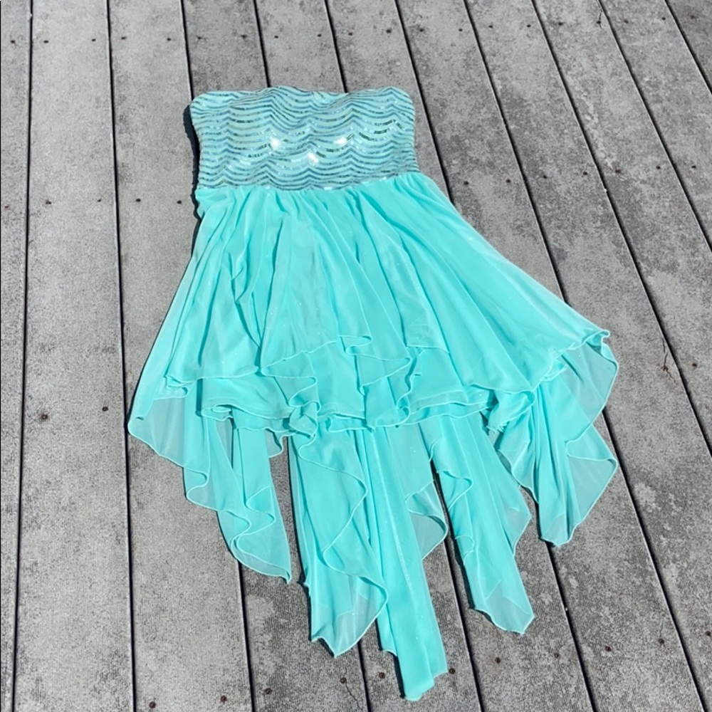 Turquoise High-Low prom Dress